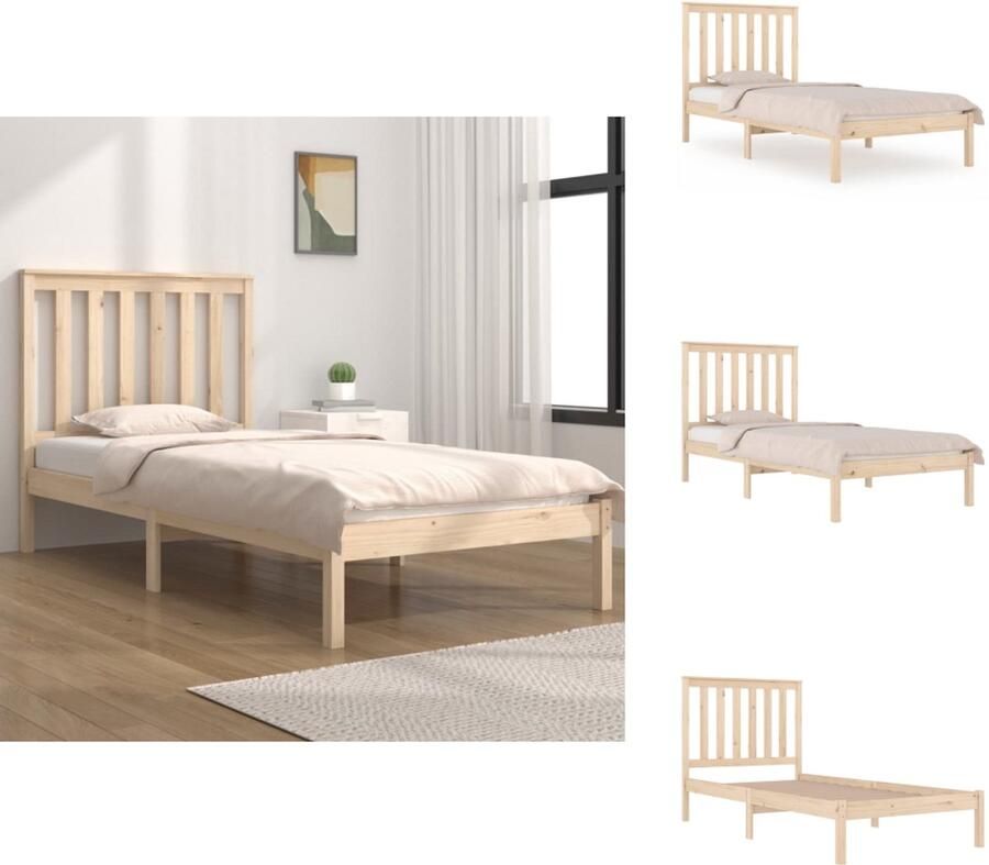 VidaXL Bedframe Bedframes Eenpersoonsbed Bed Bedframe massief grenenhout zwart 75x190 cm