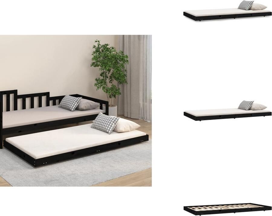 VidaXL Houten Bedframe Praktisch Decoratief Massief Grenenhout Stabiel Stevige Lattenbodem Handige Wieltjes Zwart 203.5 x 84 x 13 cm Bed