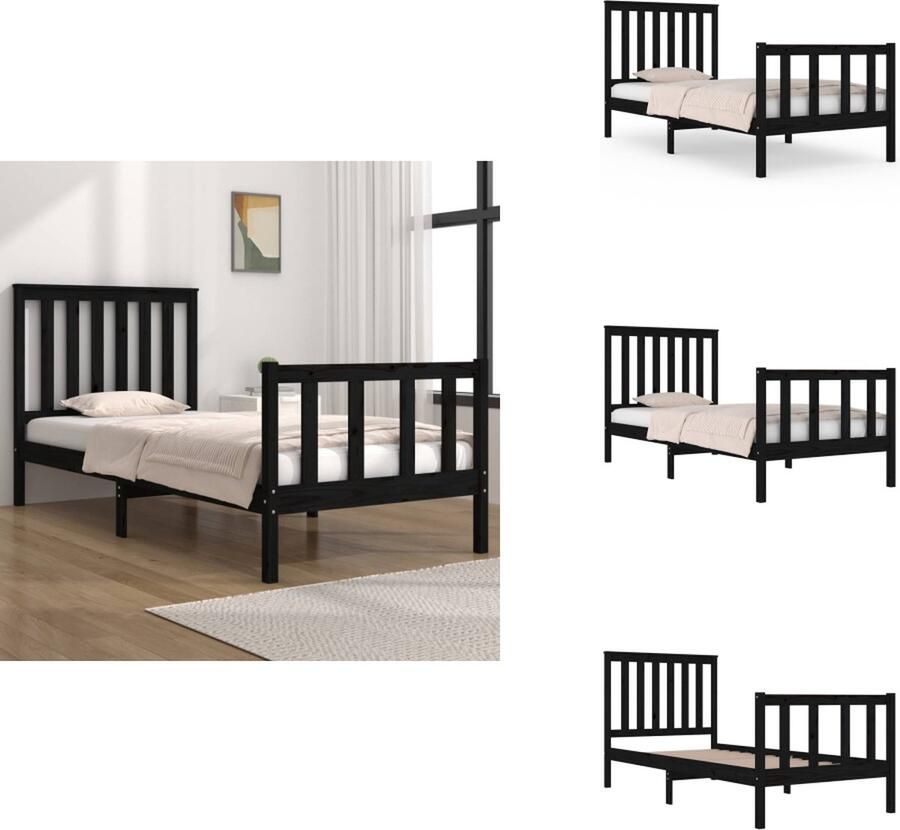VidaXL Bedframe Grenenhout eenpersoons 193.5 x 94 x 9 cm multiplex lattenbodem zwart geschikt voor 90x190cm matras (3FT Single) Bed