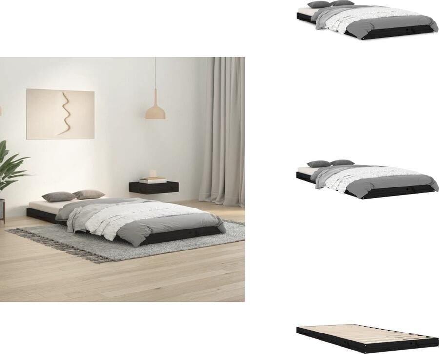 VidaXL Bedframe Bedframes Eenpersoonsbed Bed Bedframe massief grenenhout zwart 90x200 cm