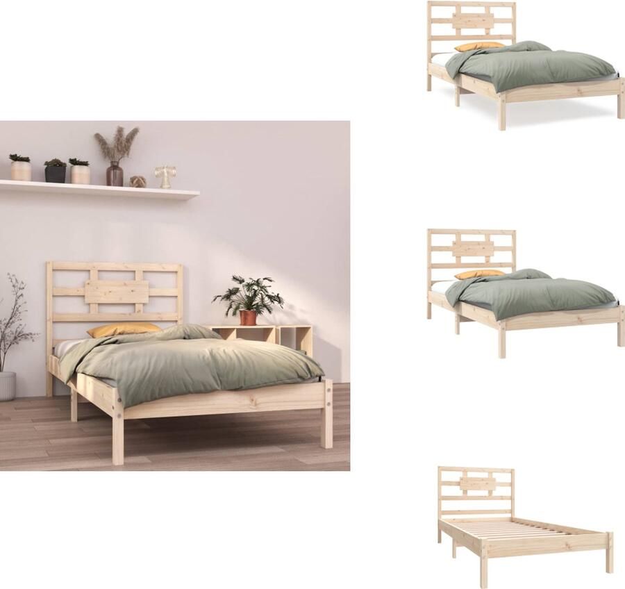 VidaXL Houten Bedframe Tijdloos Ontwerp Bed Afmeting- 205.5 x 105.5 x 100 cm Ken- Massief Grenenhout Bed