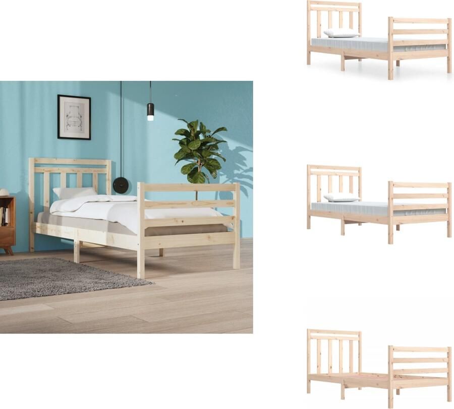 VidaXL Bedframe Grenenhout Klassiek ontwerp Multiplex lattenbodem 205.5x105.5x69.5 cm Bed - Foto 4