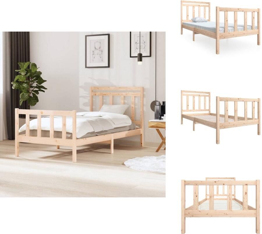 VidaXL Bedframe Grenenhout Klassiek ontwerp Multiplex lattenbodem 205.5x105.5x69.5 cm Bed - Foto 5