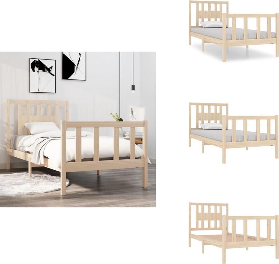 VidaXL Houten Bedframe Grenenhout 195.5 x 81 x 100 cm Lattenbodem Hoofdeinde Geschikt voor 75 x 190 cm Matras Montage vereist Bed