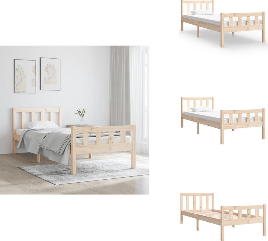 The Living Store Bedframe Massief Grenenhout Simpel Ontwerp 195.5 x 80.5 x 69.5 cm Geschikt voor 75 x 190 cm Matras (2FT6 Small Single) Montage Vereist Massief Hout Bed Grenenhouten Bed Enkel Bed Klein Tweepersoonsbed Staalblauw Bed