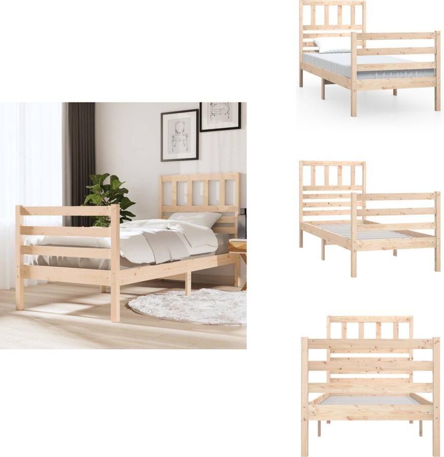 VidaXL Bedframe Grenenhout Tijdloos Ontwerp Houten Bedframe Afmeting- 205.5 x 95.5 x 31 cm Ken- Massief Grenenhout Bed