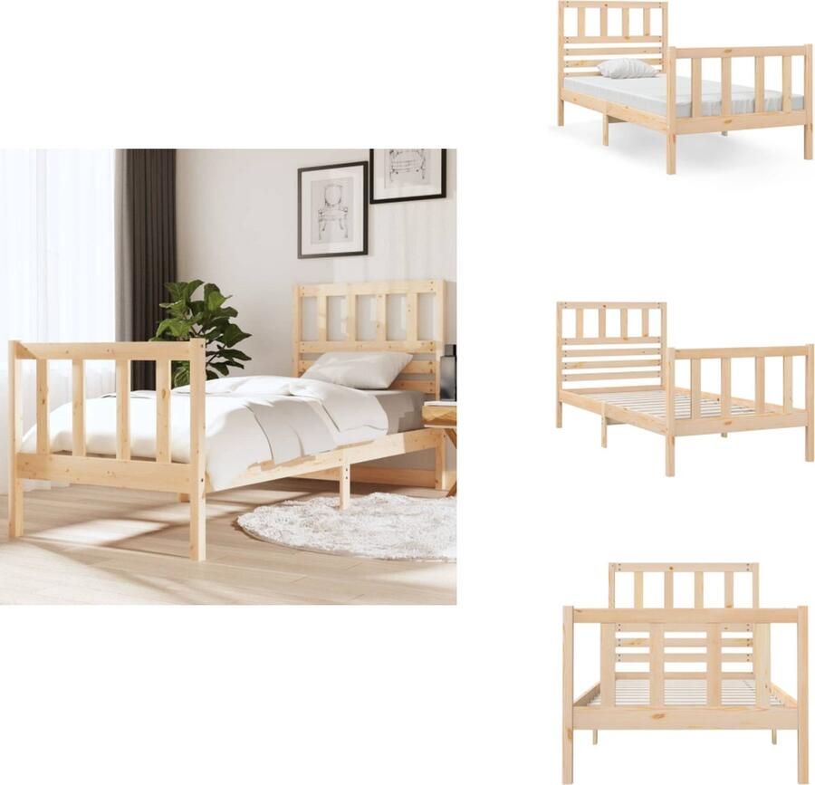 VidaXL Bedframe Bedframes Eenpersoonsbed Bed Bedframe massief hout 75x190 cm