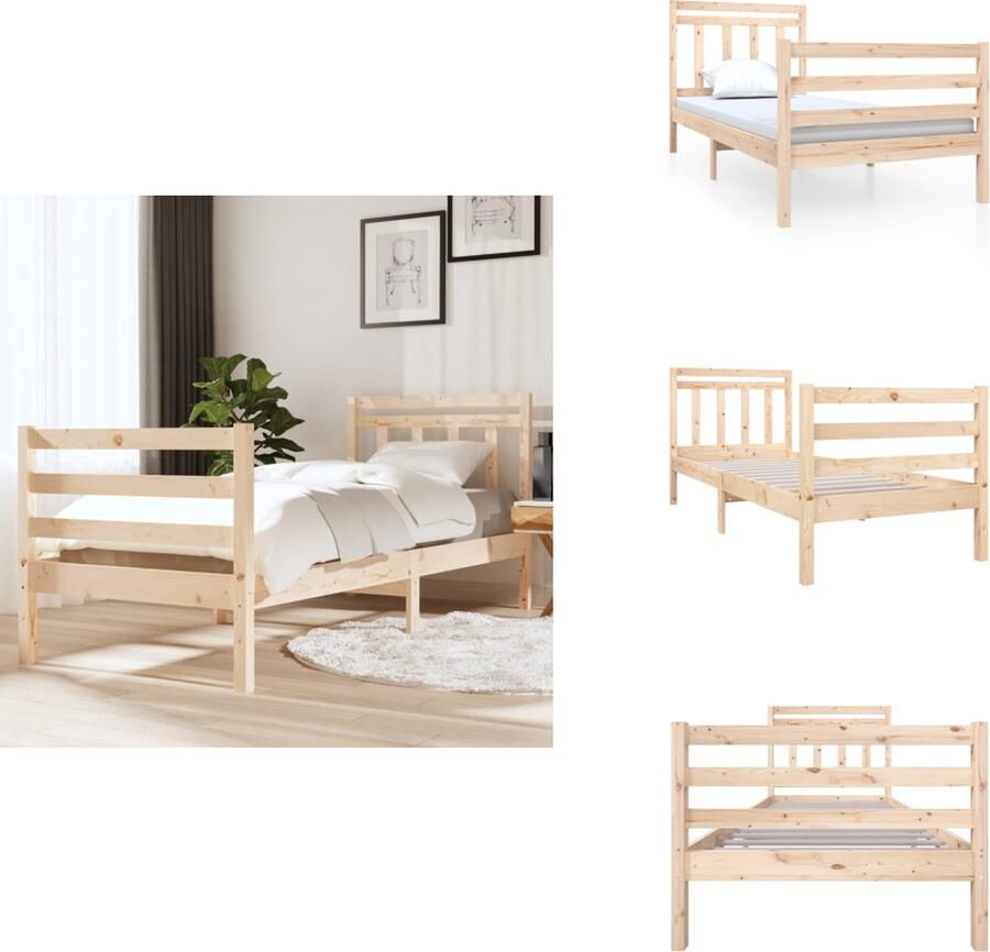 VidaXL Bedframe Grenenhout Uniek Design Bed Afmeting- 195.5 x 96 cm Ken- Stevig en Stabiel Bed