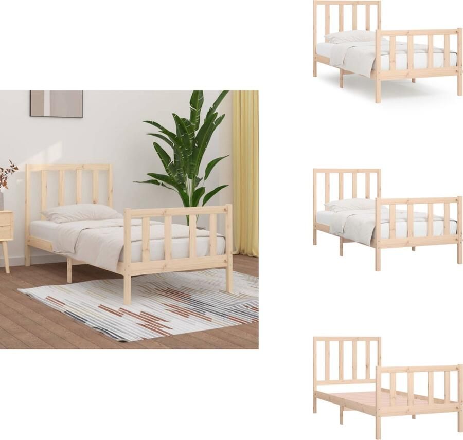 VidaXL Massief Grenenhouten Bedframe 195.5 x 95.5 x 69.5 cm Multiplex Lattenbodem 90 x 190 cm (3FT Single) Onbehandeld Massief Grenenhout Bed