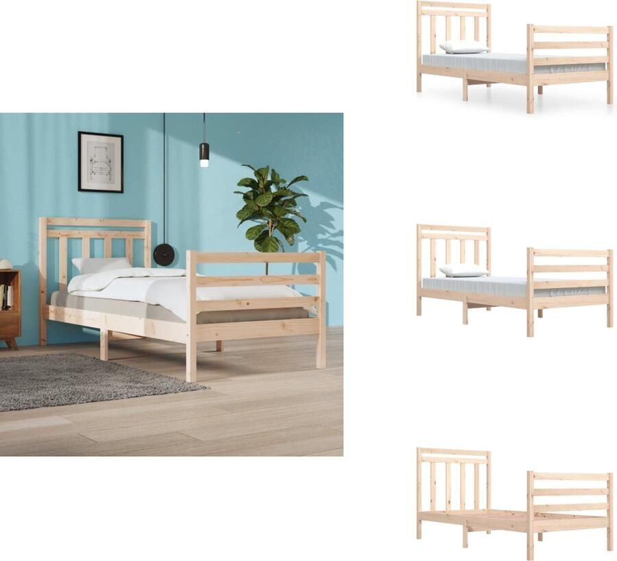 VidaXL Bedframe Solid Pine Classic 205.5 x 95.5 x 69.5 cm Headboard included Bed