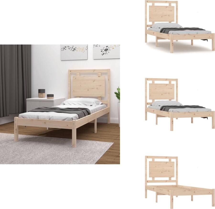 VidaXL Houten bedframe Massief grenen Multiplex lattenbodem 205.5 x 95.5 x 31 cm Geschikt voor matras van 90 x 200 cm Bed