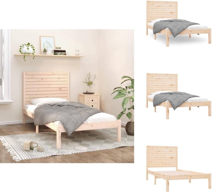 VidaXL Bedframe Grenenhout Tijdloos Ontwerp Houten Bedframe Afmeting- 205.5 x 95.5 x 31 cm Ken- Massief Grenenhout Bed - Foto 5