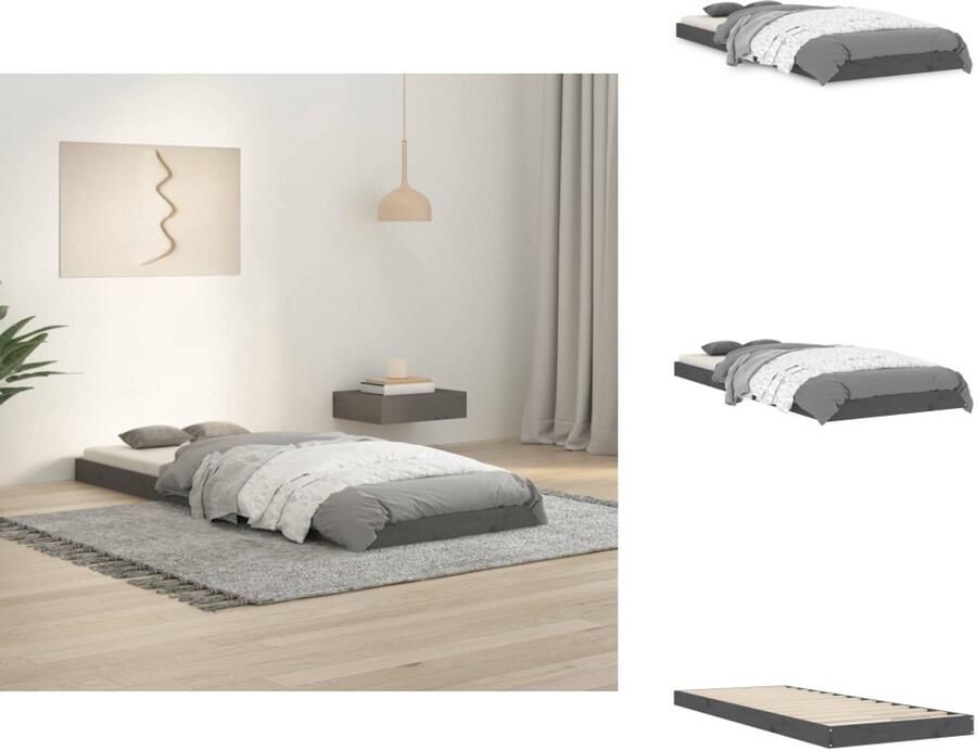 VidaXL Bedframe Bedframes Eenpersoonsbed Bed Bedframe massief hout grijs 75x190 cm