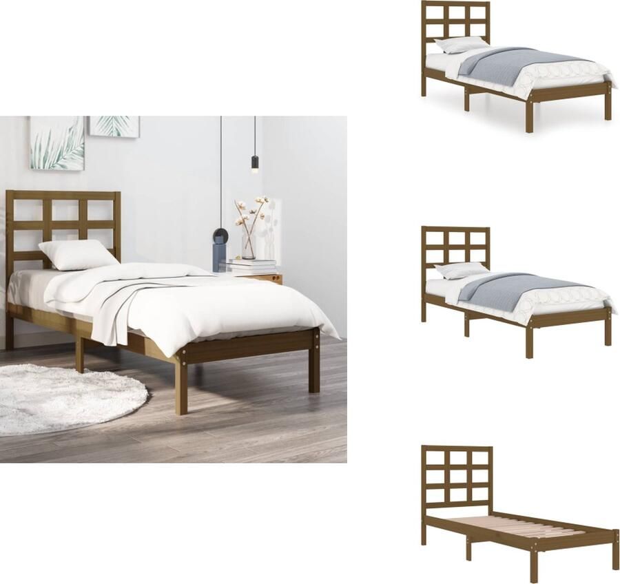 VidaXL Bedframe Grenenhout Honingbruin 205.5 x 105.5 x 31 cm Multiplex Lattenbodem Geschikt voor Matras 100 x 200 cm Montage vereist Incl hoofdeind Bed