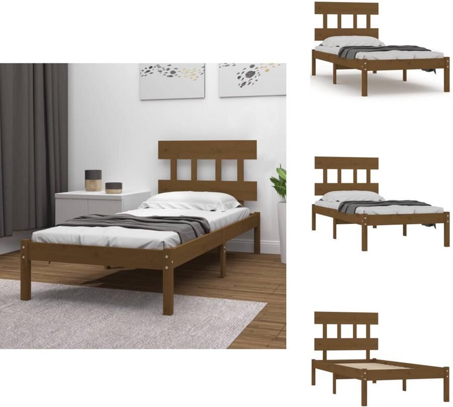 VidaXL Bedframe Grenenhout Honingbruin 205.5 x 105.5 x 31 cm Multiplex Lattenbodem Geschikt voor matras 100 x 200 cm Montage vereist Inclusief hoofdeinde Bed - Foto 6