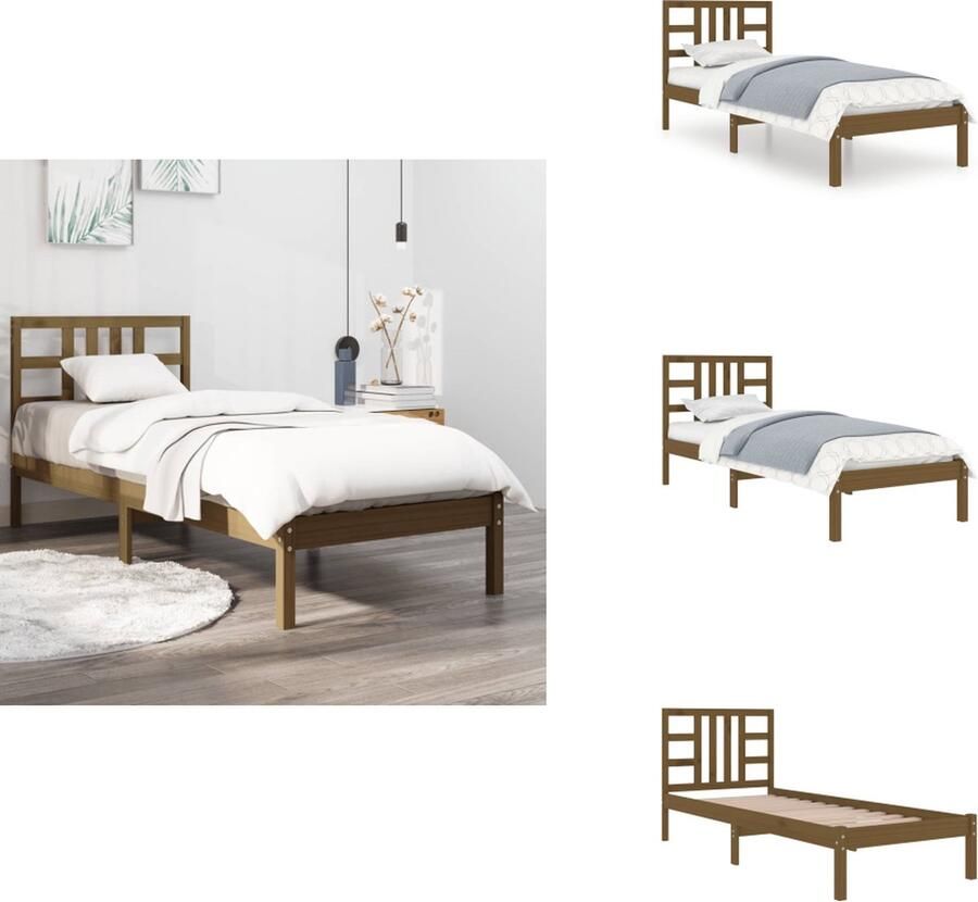 VidaXL Bedframe Grenenhout Honingbruin 205.5 x 105.5 x 31 cm Multiplex Lattenbodem Geschikt voor matras 100 x 200 cm Montage vereist Inclusief hoofdeinde Bed - Foto 4