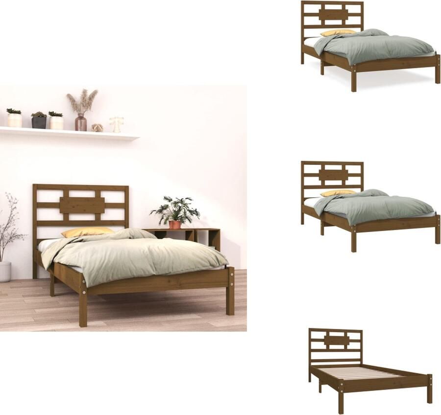 VidaXL Bedframe Grenenhout Honingbruin 205.5 x 105.5 x 31 cm Multiplex Lattenbodem Geschikt voor matras 100 x 200 cm Montage vereist Inclusief hoofdeinde Bed - Foto 3