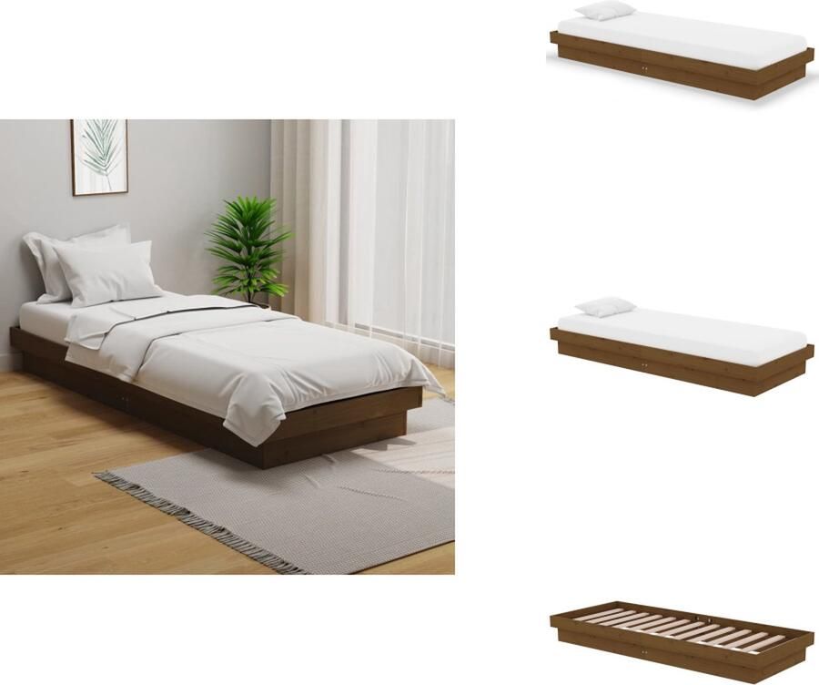 VidaXL Bedframe Bedframes Eenpersoonsbed Bed Bedframe massief hout honingbruin 75x190 cm