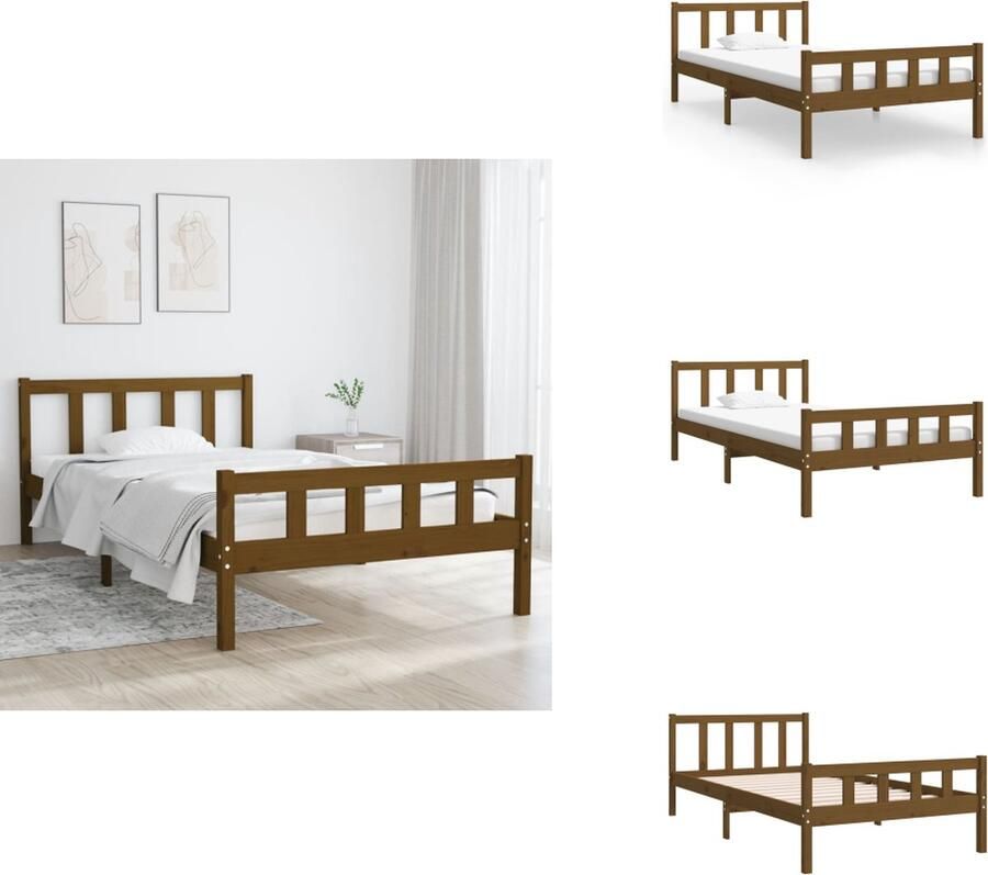 VidaXL Bedframe Bedframes Eenpersoonsbed Bed Bedframe massief hout honingbruin 90x200 cm
