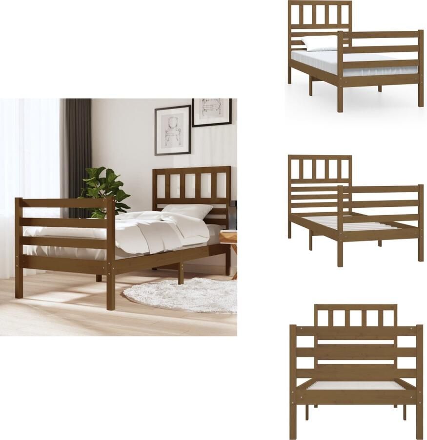 VidaXL Bedframe Grenenhout Honingbruin 205.5 x 96 x 100 cm Geschikt voor matras 90 x 200 cm Bed