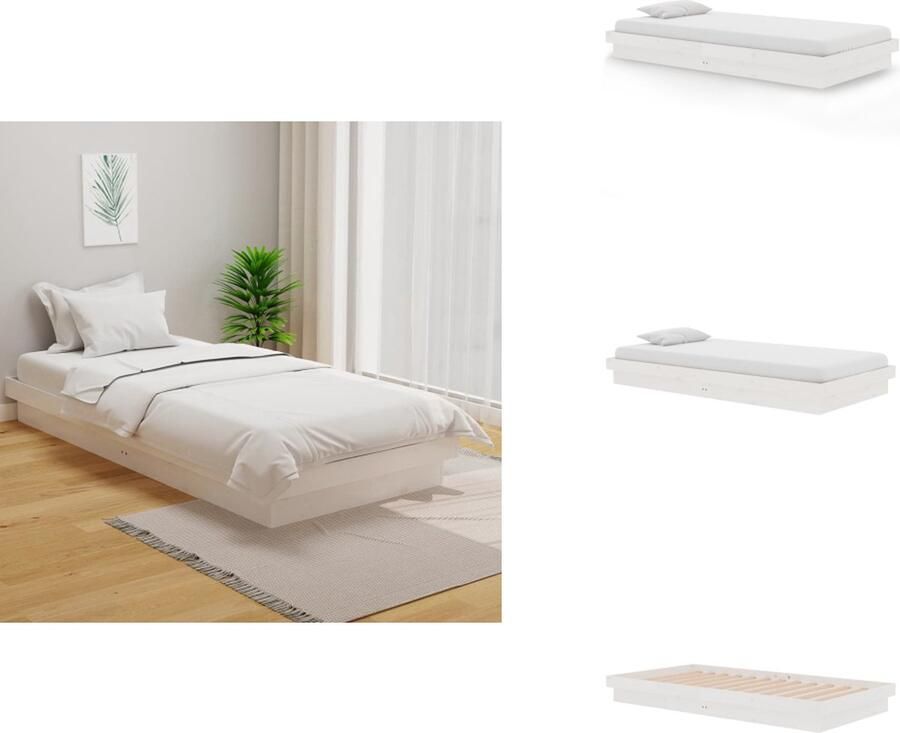 VidaXL Bedframe Bedframes Eenpersoonsbed Bed Bedframe massief hout wit 100x200 cm