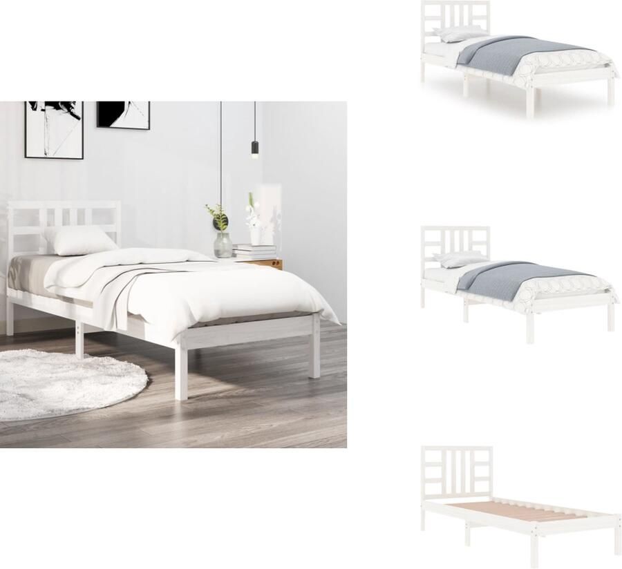 VidaXL Bedframe Bedframes Eenpersoonsbed Bed Bedframe massief hout wit 100x200 cm - Foto 5