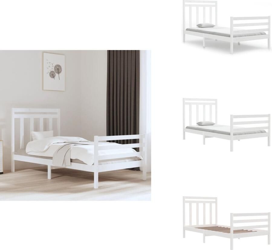 VidaXL Bedframe Bedframes Eenpersoonsbed Bed Bedframe massief hout wit 100x200 cm