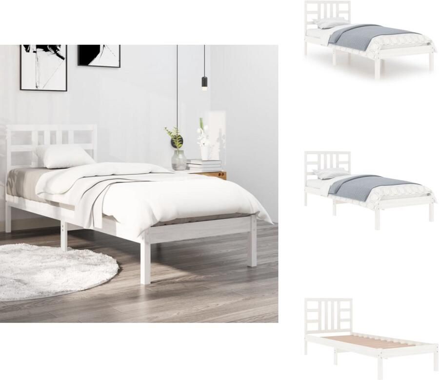 VidaXL Bedframe Bedframes Eenpersoonsbed Bed Bedframe massief hout wit 100x200 cm - Foto 8