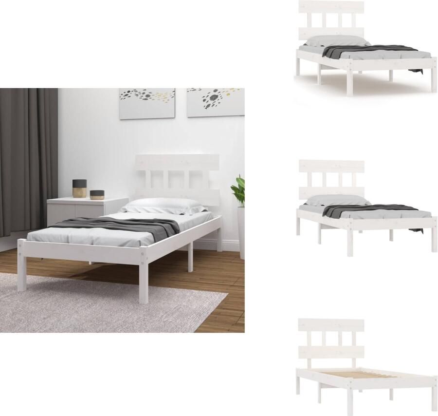 VidaXL Bedframe Bedframes Eenpersoonsbed Bed Bedframe massief hout wit 100x200 cm - Foto 3
