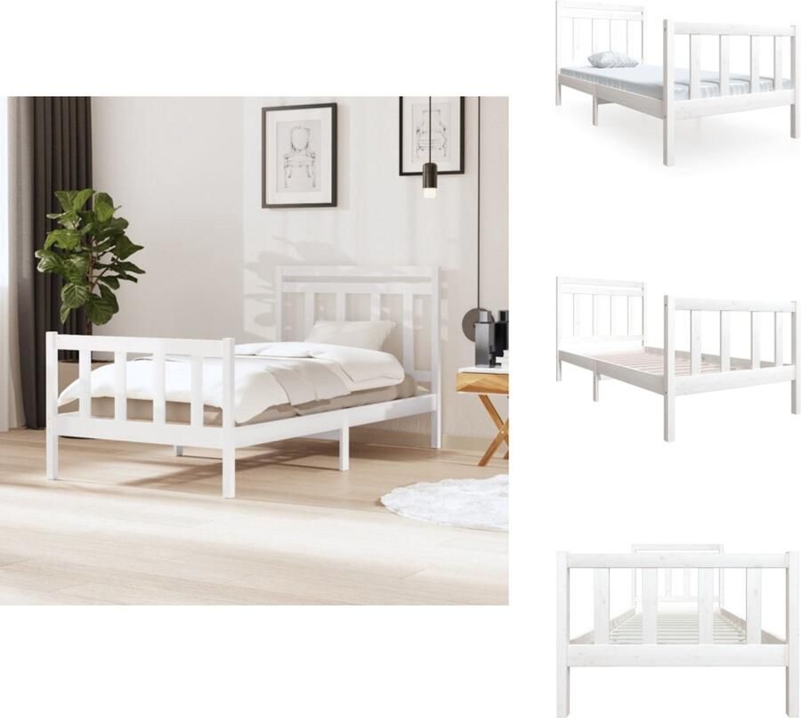 VidaXL Bedframe Bedframes Eenpersoonsbed Bed Bedframe massief hout wit 100x200 cm