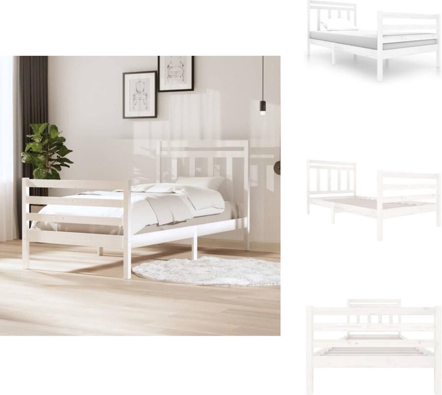 VidaXL Bedframe Bedframes Eenpersoonsbed Bed Bedframe massief hout wit 100x200 cm
