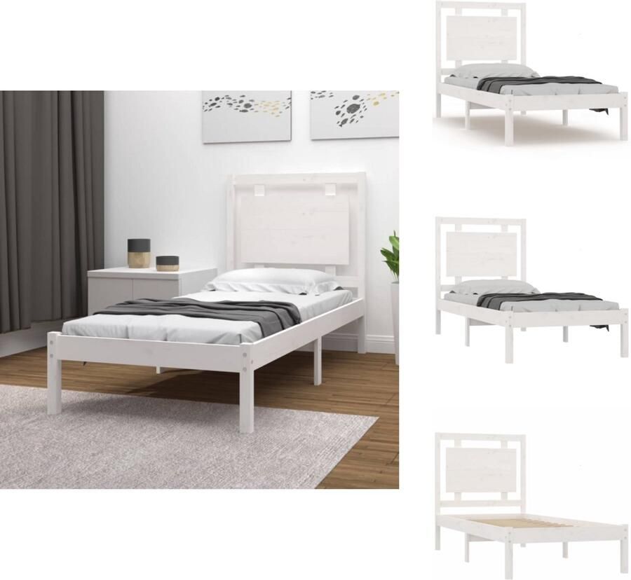VidaXL Bedframe Bedframes Eenpersoonsbed Bed Bedframe massief hout wit 75x190 cm