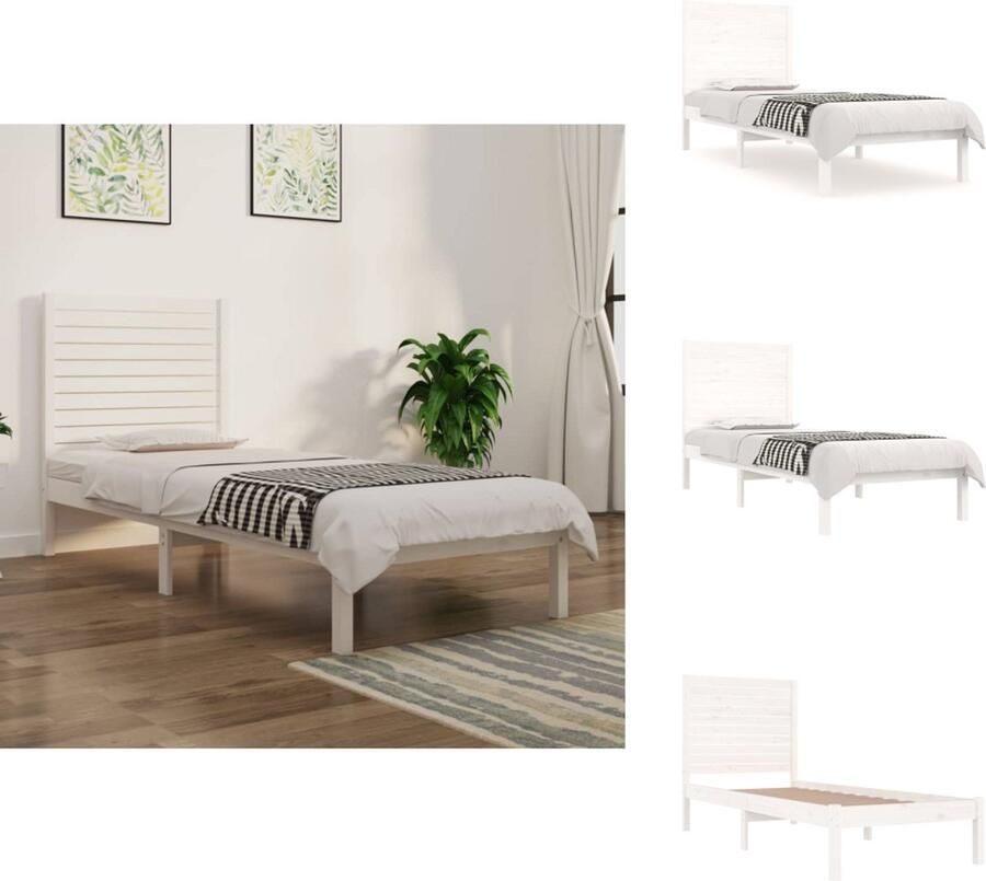 VidaXL Bedframe Bedframes Eenpersoonsbed Bed Bedframe massief hout wit 75x190 cm