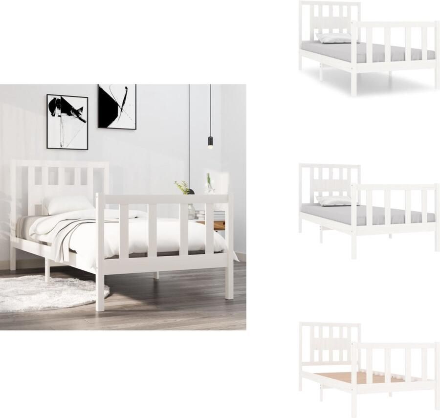 VidaXL Bedframe Grenenhout 195.5 x 96 x 100 cm Wit 90 x 190 cm geschikte matras Montage vereist Bed - Foto 3