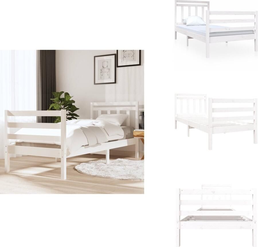 VidaXL Bedframe Wit Grenenhout 195.5 x 96 x 100 cm Geschikt voor 90 x 190 cm matras Montage vereist Bed