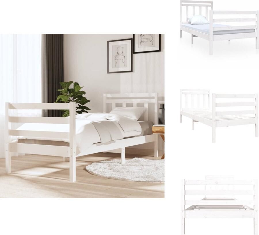 VidaXL Bedframe Wit Grenenhout 195.5 x 96 x 100 cm Geschikt voor 90 x 190 cm matras Montage vereist Bed - Foto 2