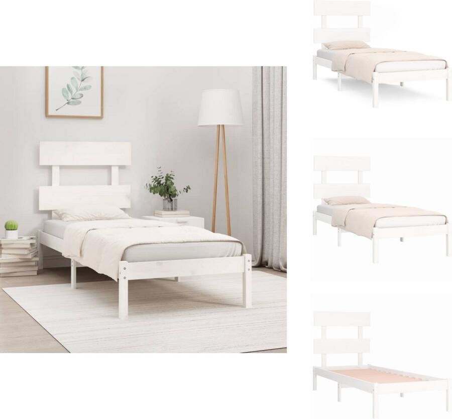 VidaXL Bedframe Grenenhout 195.5 x 96 x 100 cm Wit 90 x 190 cm geschikte matras Montage vereist Bed - Foto 4