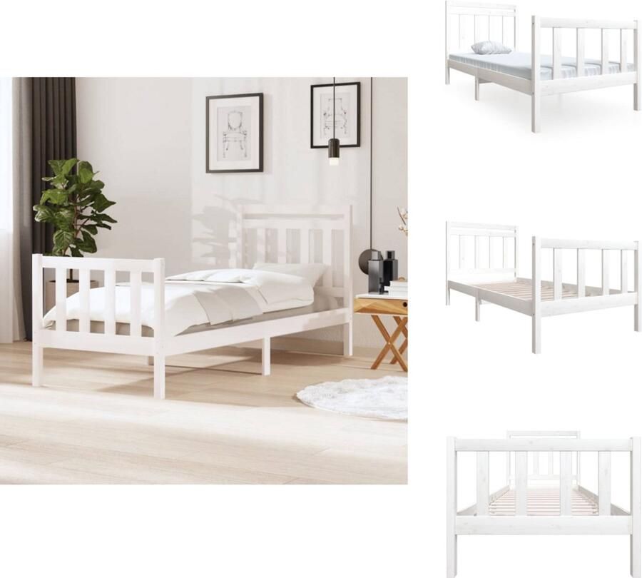 VidaXL Bedframe Grenenhout 195.5 x 96 x 100 cm Wit 90 x 190 cm geschikte matras Montage vereist Bed - Foto 5