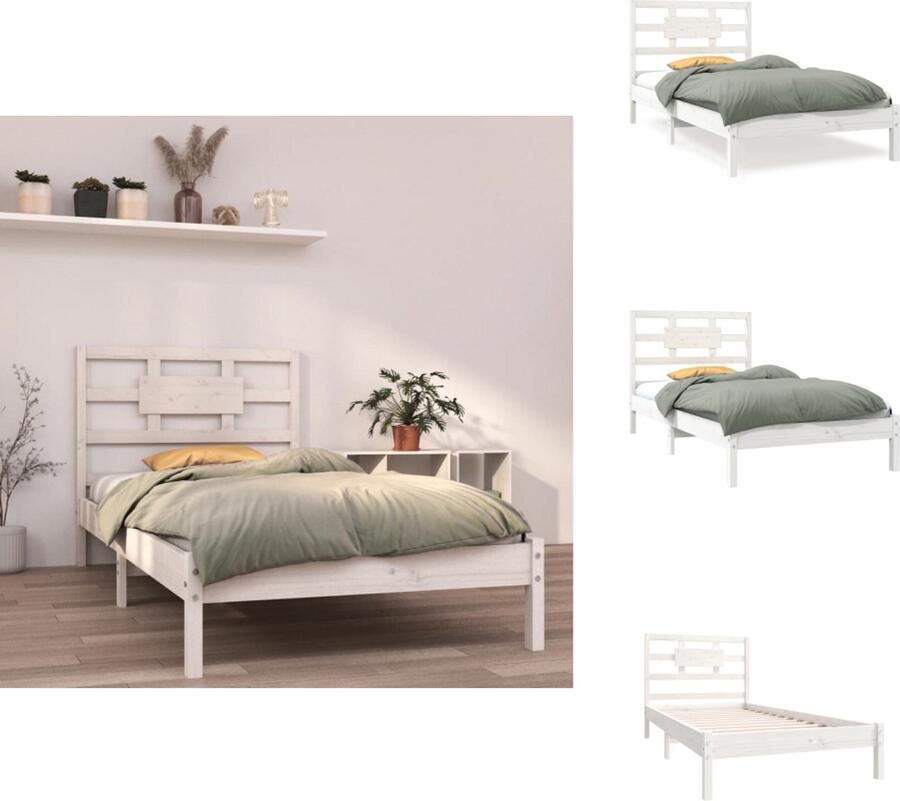 VidaXL Bedframe Bedframes Eenpersoonsbed Bed Bedframe massief hout wit 90x190 cm