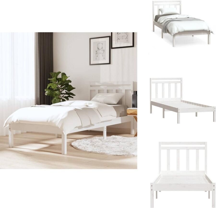 VidaXL Bedframe Bedframes Eenpersoonsbed Bed Bedframe massief hout wit 90x190 cm