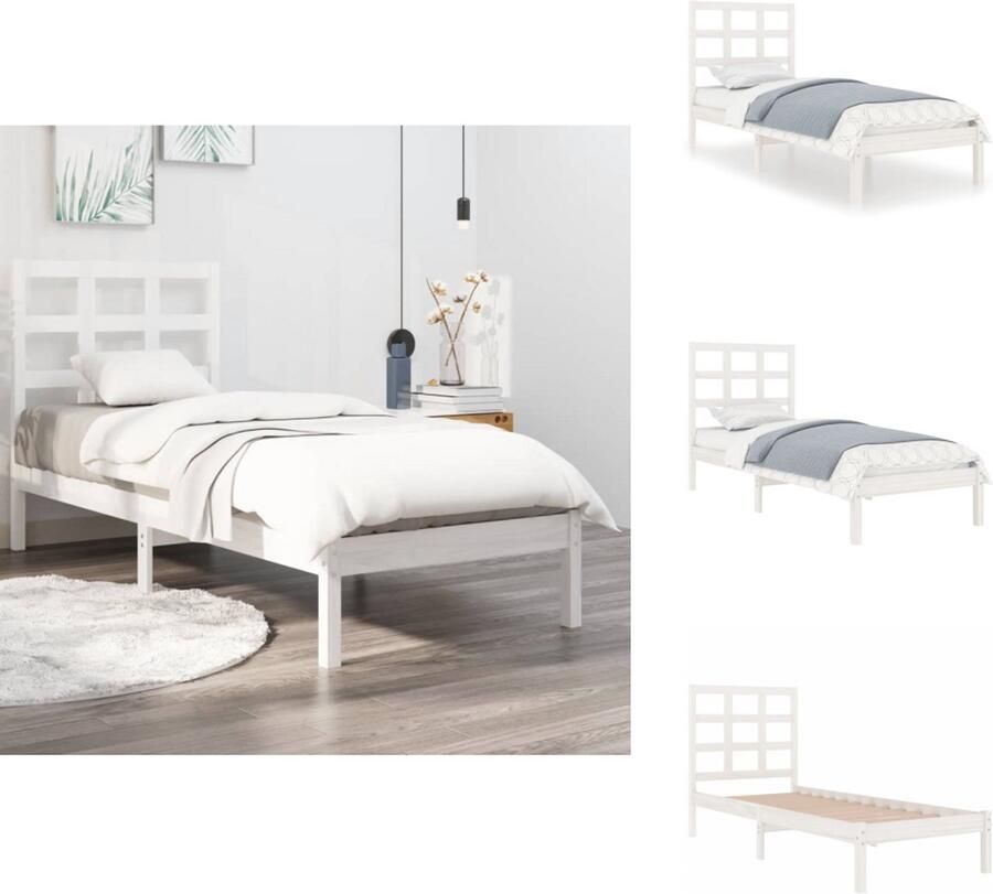 VidaXL Bedframe Bedframes Eenpersoonsbed Bed Bedframe massief hout wit 90x190 cm
