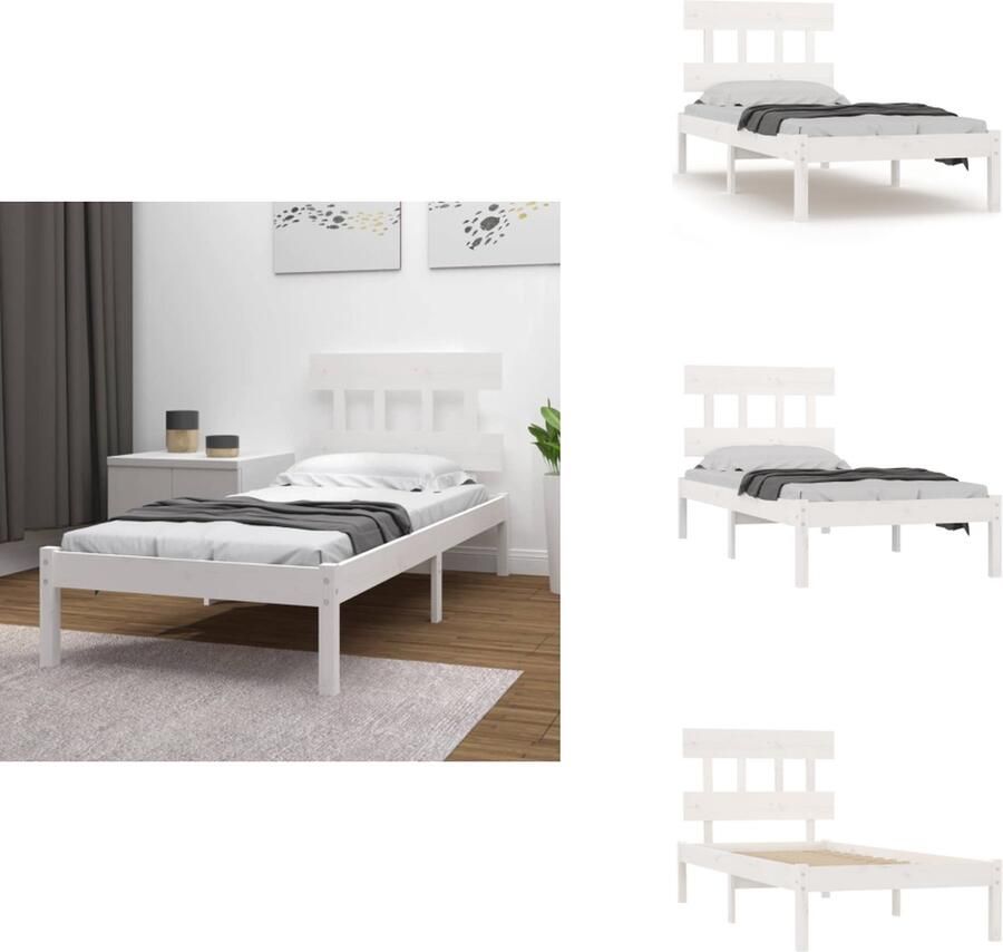 VidaXL Bedframe Bedframes Bed Bedbodem Bedframe zonder matras massief grenenhout wit 90x200 cm - Foto 3