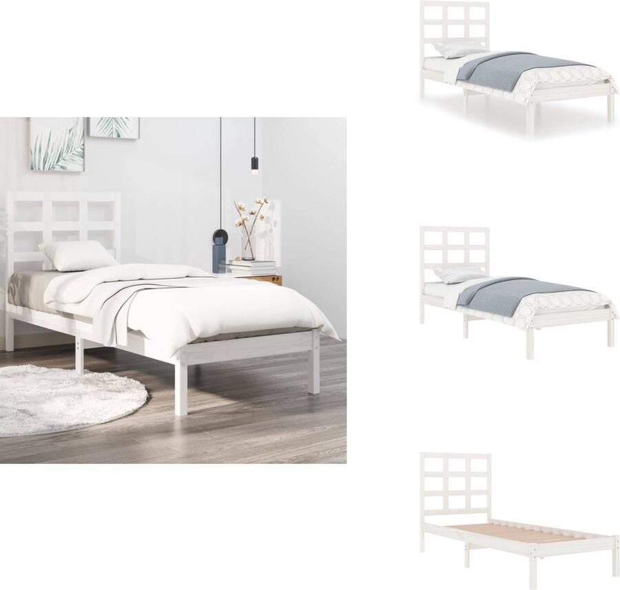 VidaXL Bedframe Grenenhout Wit 205.5 x 95.5 x 31 cm Inclusief Hoofdeinde Geschikt voor 90 x 200 cm Matras Montage Vereist Bed