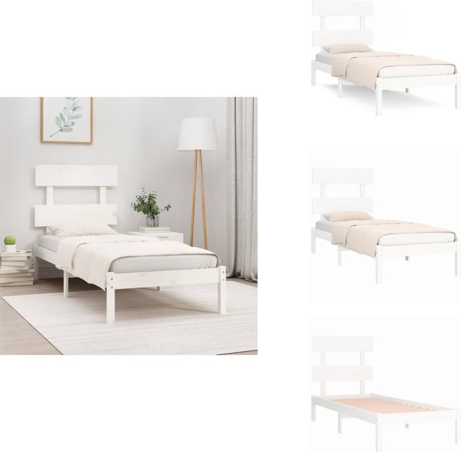 VidaXL Bedframe Bedframes Bed Bedbodem Bedframe zonder matras massief grenenhout wit 90x200 cm