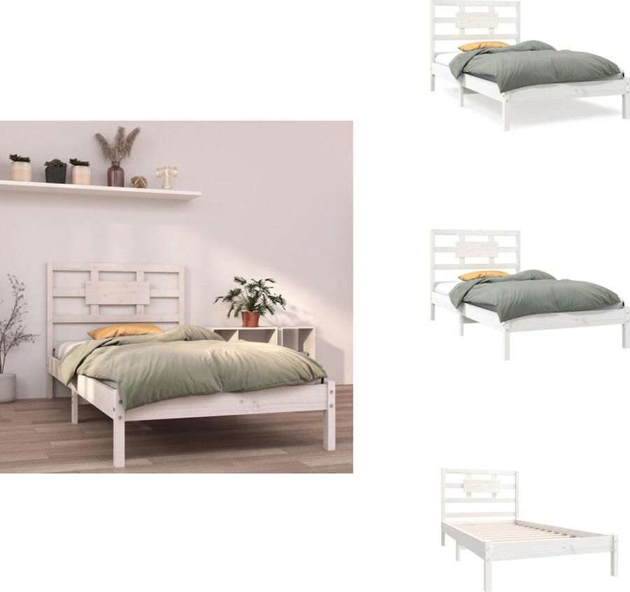 VidaXL Bedframe Bedframes Bed Bedbodem Bedframe zonder matras massief grenenhout wit 90x200 cm - Foto 4