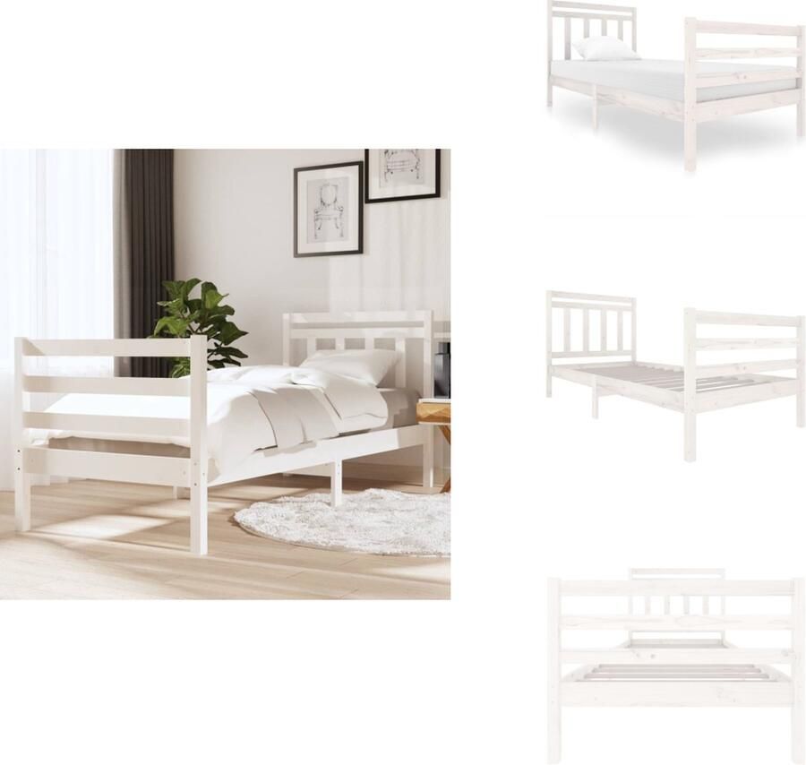 VidaXL Bedframe Bedframes Eenpersoonsbed Bed Bedframe massief hout wit 90x200 cm
