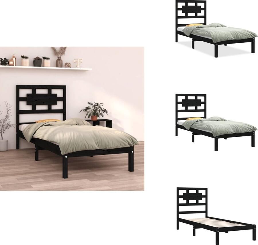 VidaXL Bedframe Bedframes Eenpersoonsbed Bed Bedframe massief hout zwart 75x190 cm