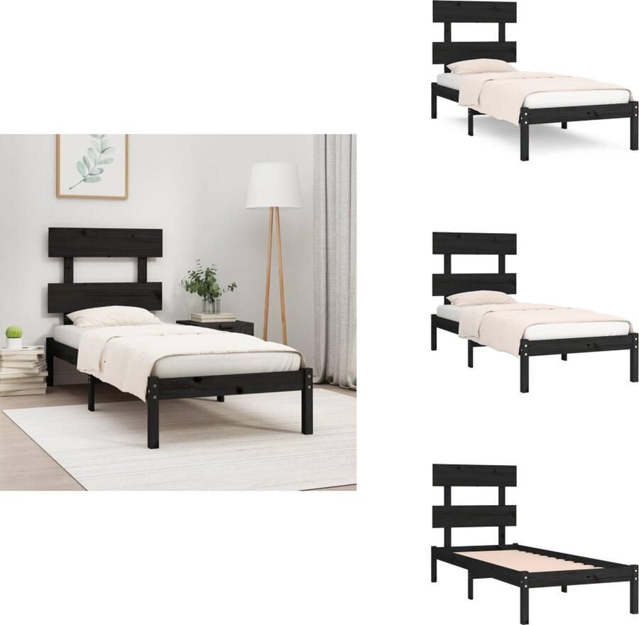 VidaXL Bedframe Bedframes Eenpersoonsbed Bed Bedframe massief hout zwart 75x190 cm