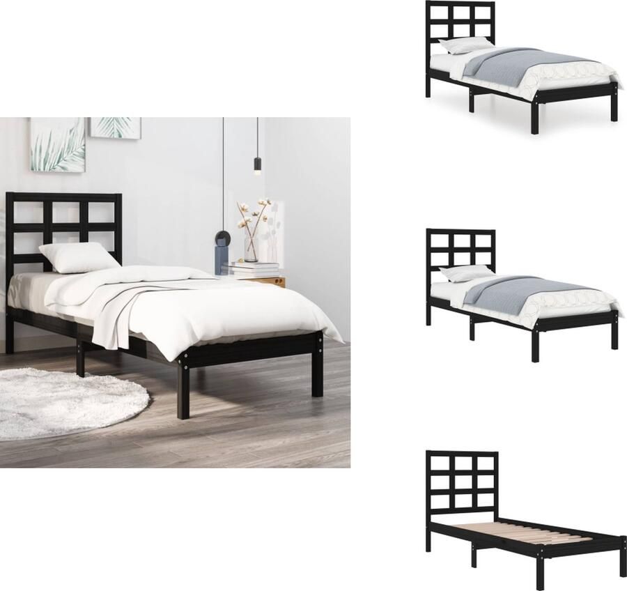 VidaXL Bedframe Bedframes Eenpersoonsbed Bed Bedframe massief hout zwart 75x190 cm