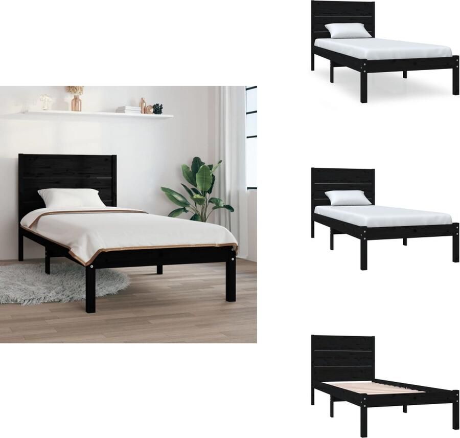 VidaXL Bedframe Bedframes Eenpersoonsbed Bed Bedframe massief hout zwart 75x190 cm